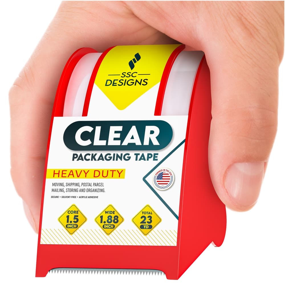 Packing Tape Clear, Shipping and Mailing, Heavy duty Packaging Supplies, 1.89 in. x 23 yd., 1.5" Core, with Dispenser, 6 Count