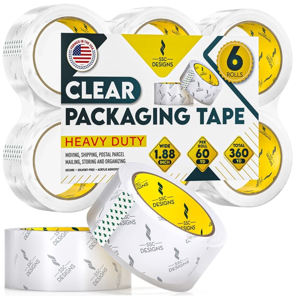 Packing Tape Clear Packaging Tape Heavy Duty Strong ShippingThick Moving Supplies Mailing Boxes Sealing Office Storage Home - 60 Yds x 1.88" Wide x 2.7 Mil Thick 6 Rolls