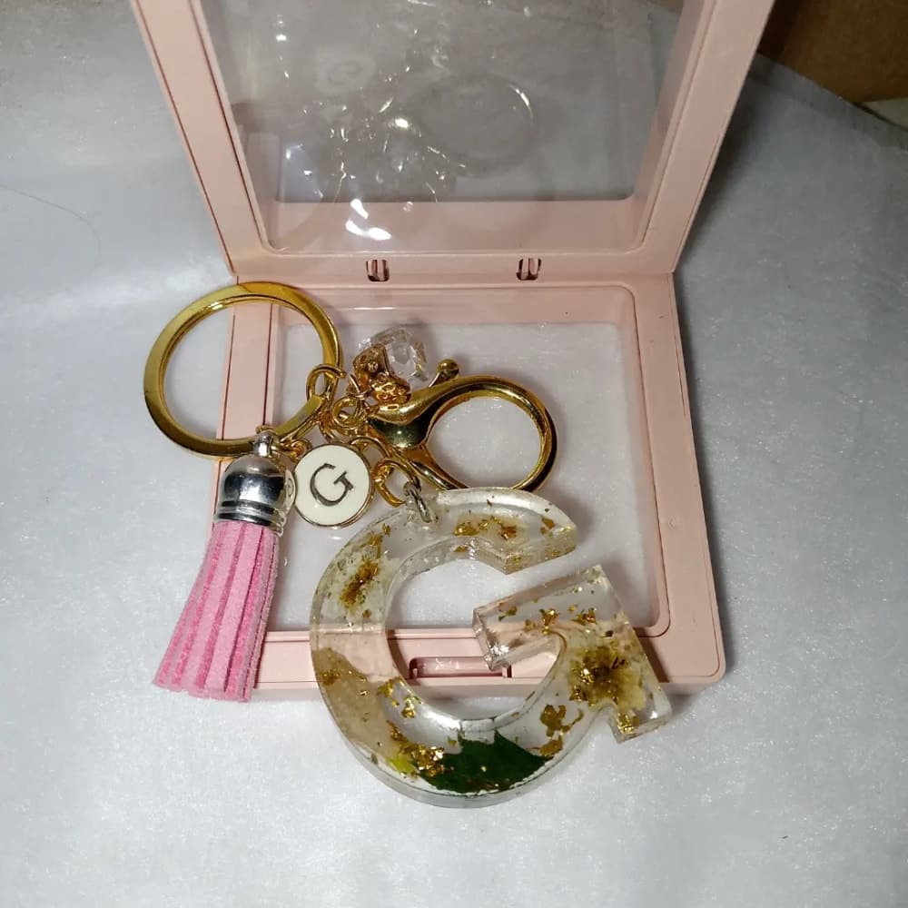 Keychain Resin Initial Preserved Flowers