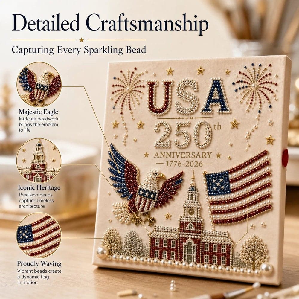 Usa 250th Anniversary Pearl Painting Kit with Display Frame, Patriotic Diy Bead Art Craft for Home and Holiday Decor
