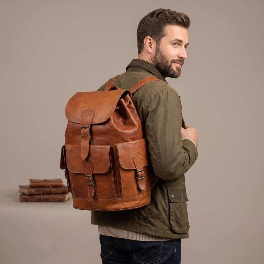 Brown Leather Backpack - Handcrafted Goat Leather Rucksack - Vintage Travel Bag