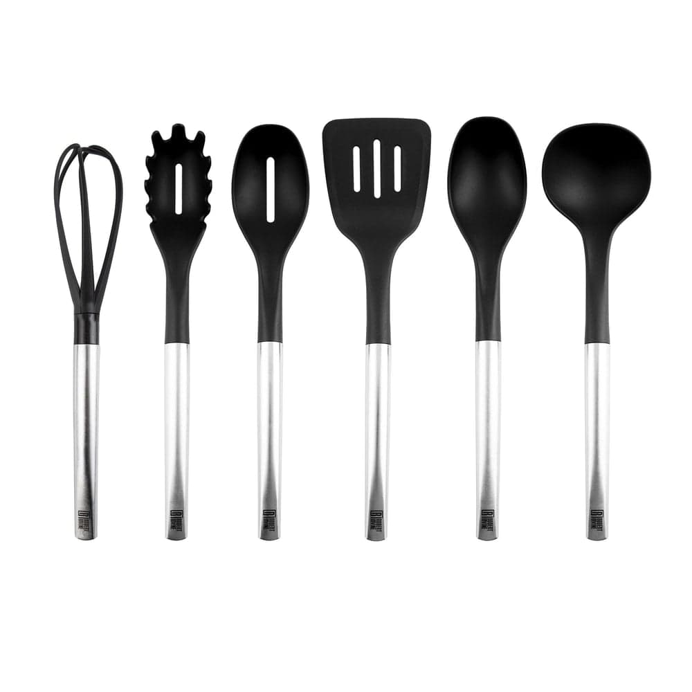 Premium 6-Piece Jumbo Silver Kitchen Utensil Set with Heat-Resistant Nylon Heads, Durable Handles, and Essential Tools for Everyday Cooking