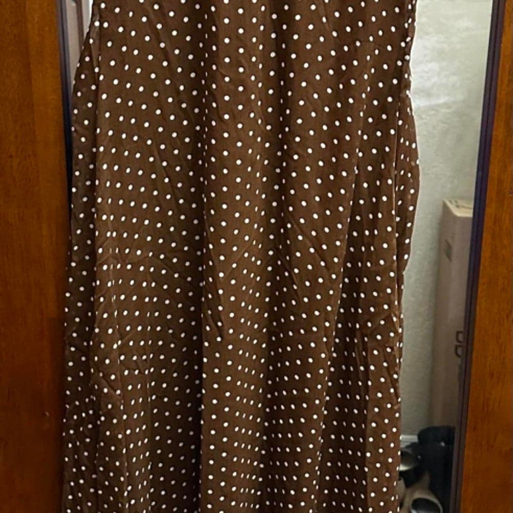 Brown polka dot maxi dress with white polka dots