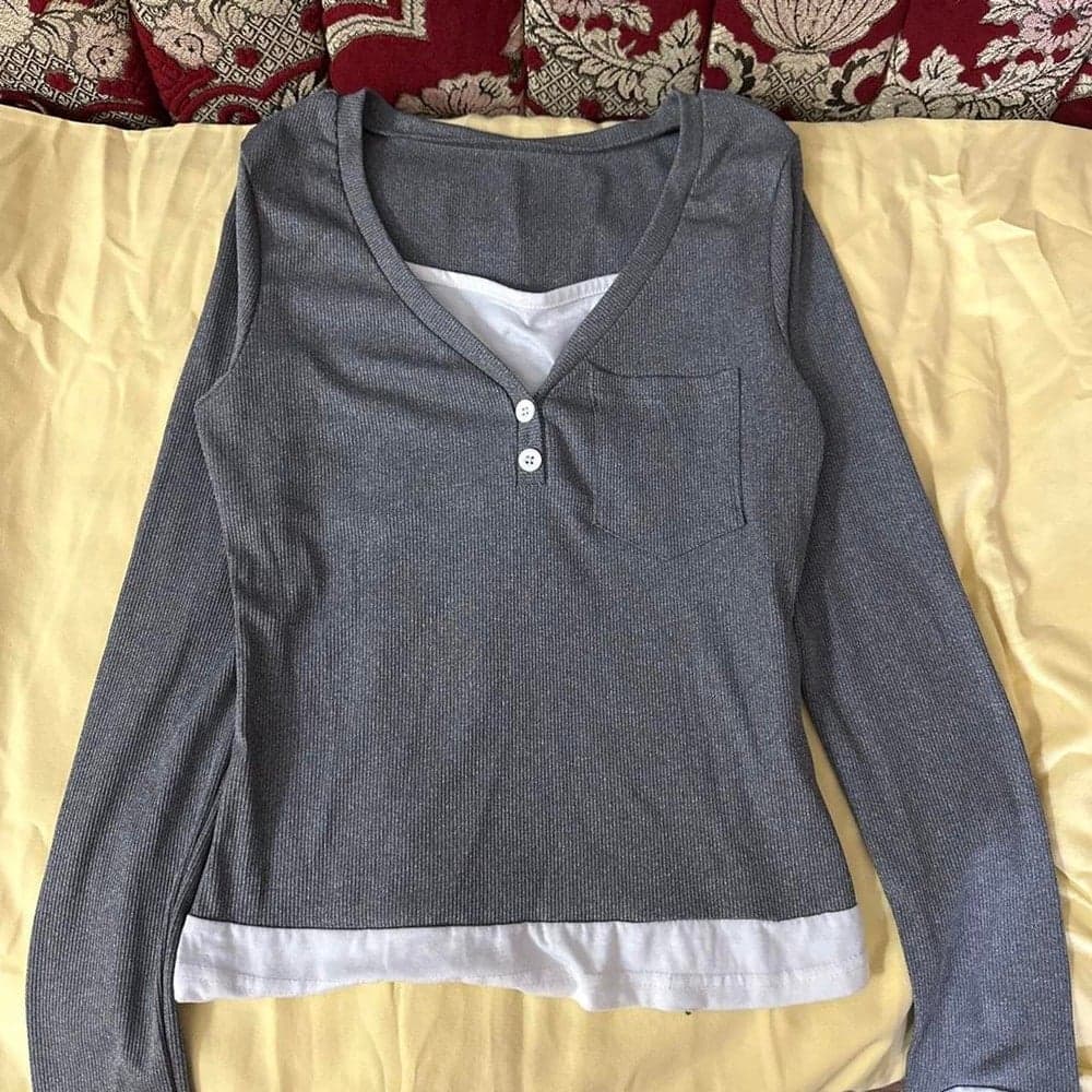 Gray long sleeve shirt with white trim #longsleeve
