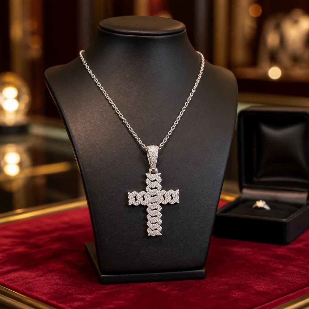 2carat cross necklace with Moissanite-embellishments