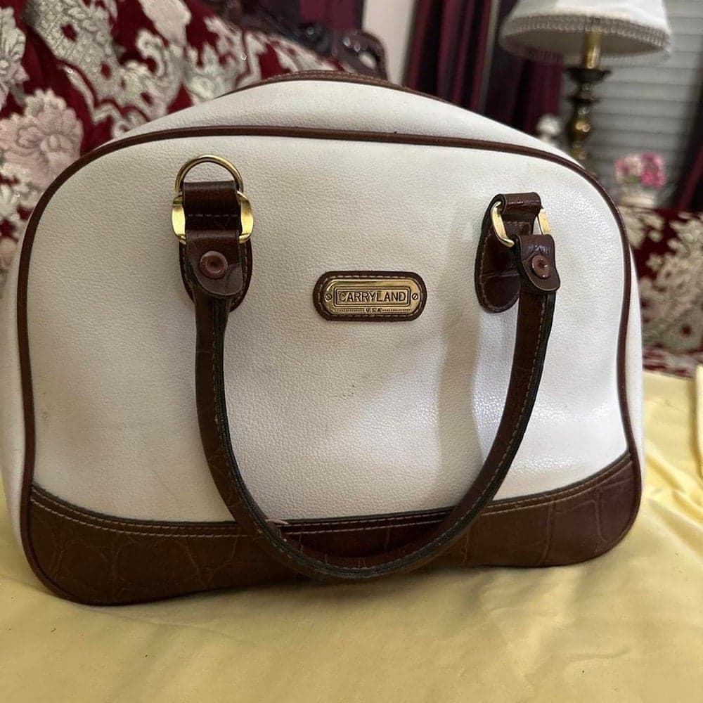 CARRYLAND white & brown leather handbag with