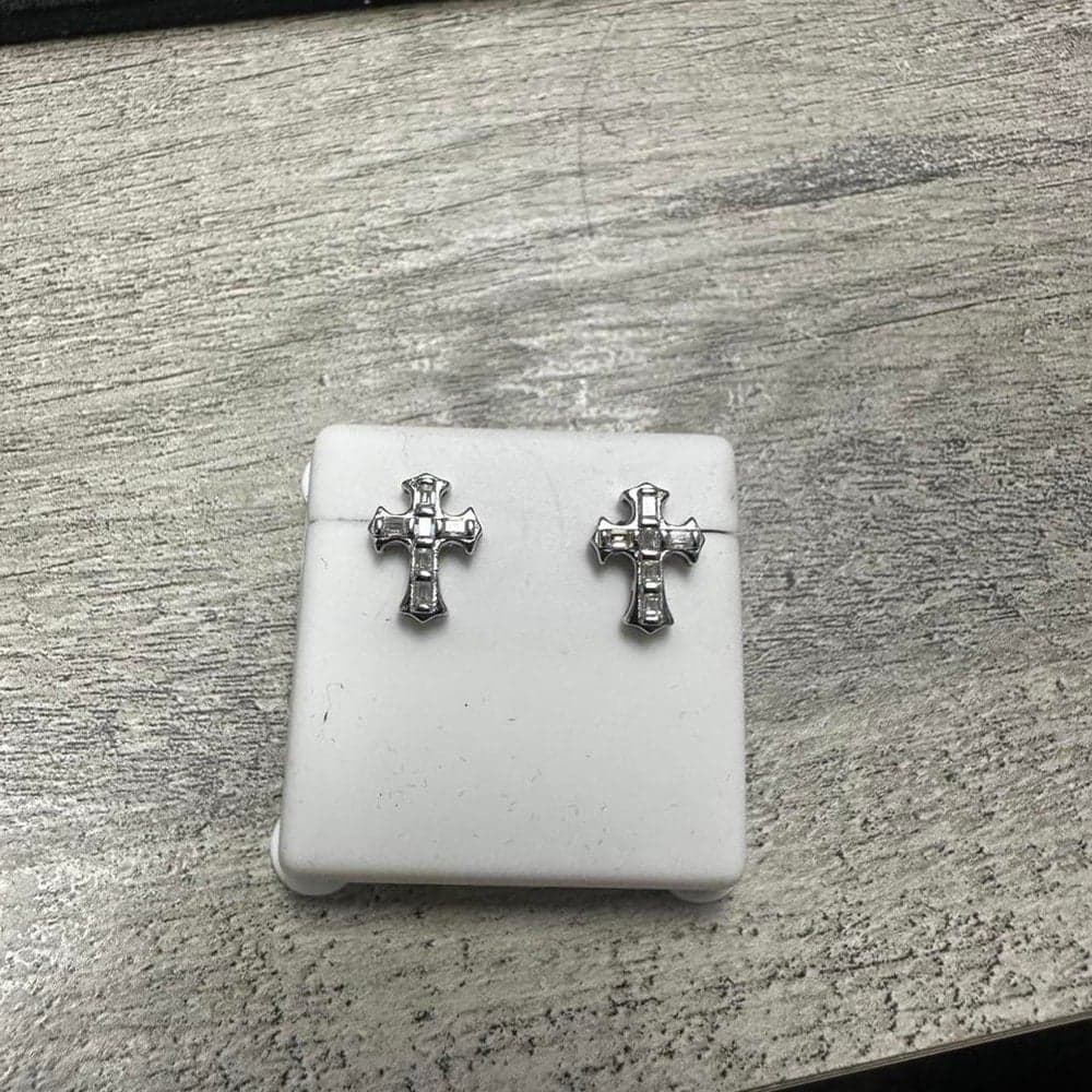 Silver cross 1 carat Moissanite screw back earrings