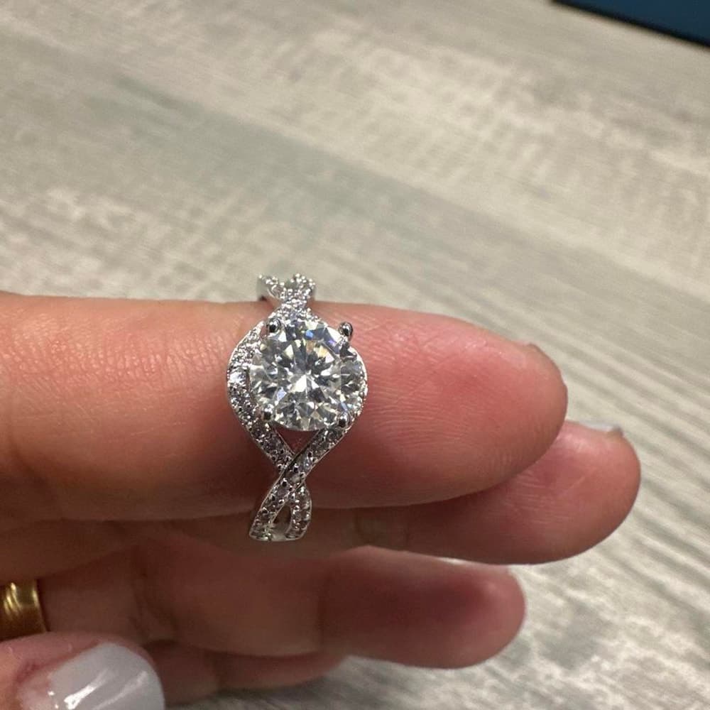 1 carat Moissanite size 6 engagement ring with halo