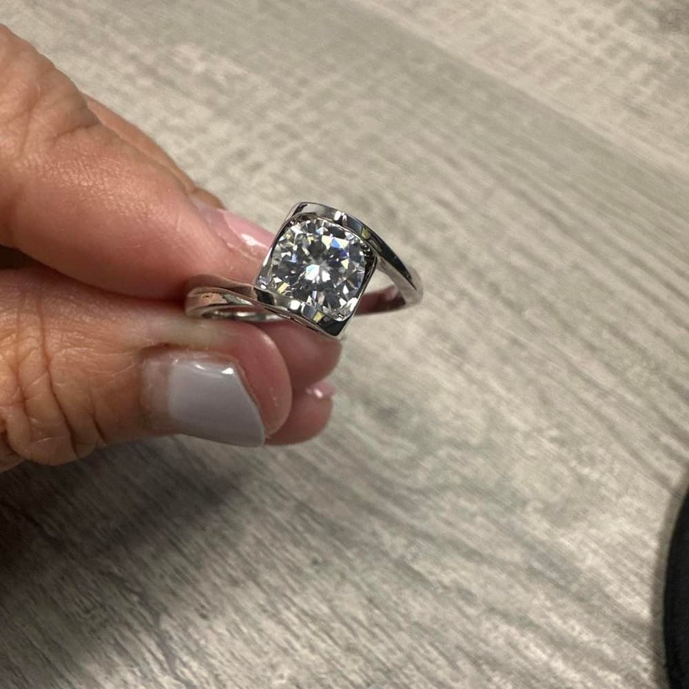 Moissanites solitaire size 7 ring with cushion cut