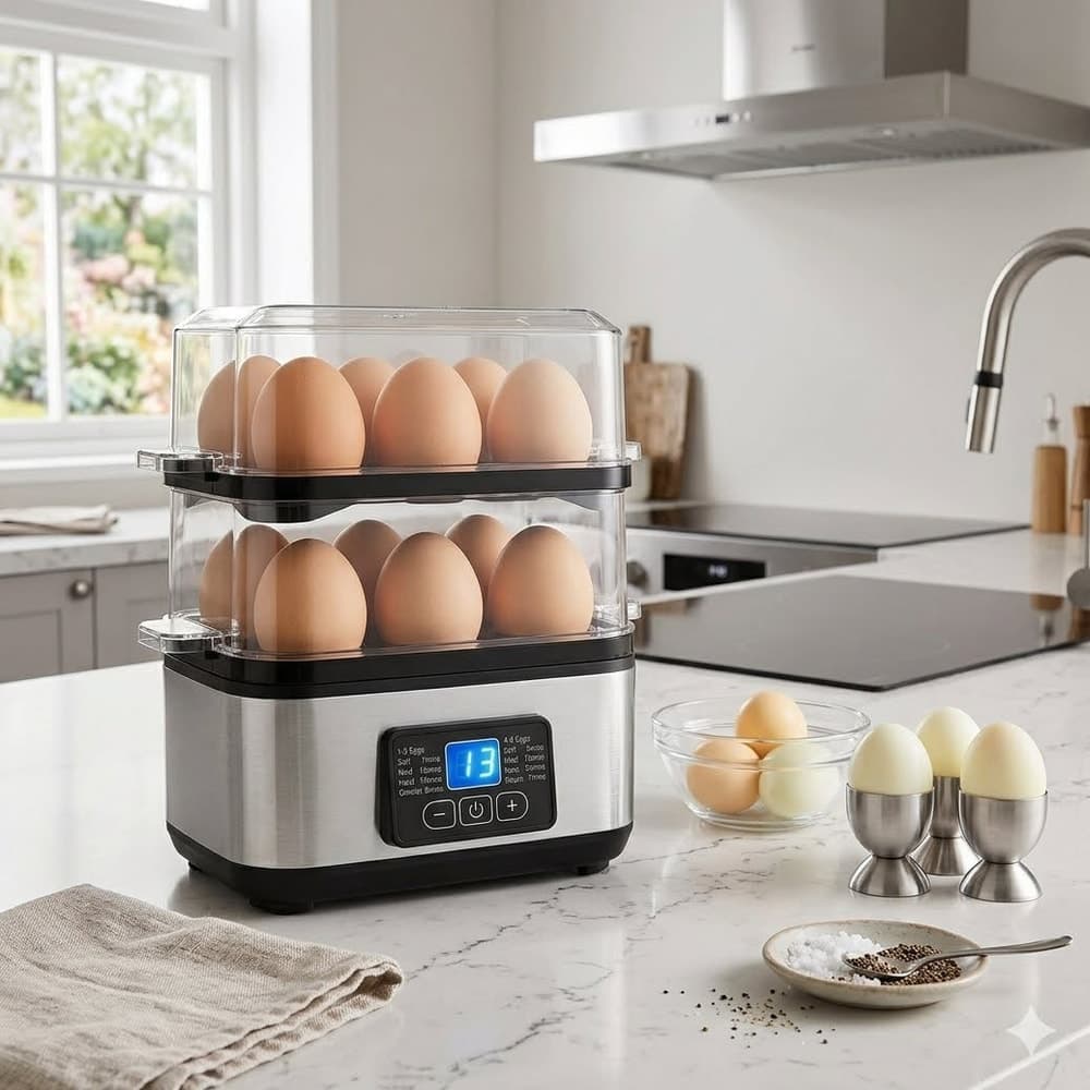 Egg Cooker 12 Eggs Capacity, Electric Egg Boiler With Led Digital Countdown Timer, Auto Shut-Off, For Hard Boiled Soft Boiled Poached Scrambled Omelette, Steam