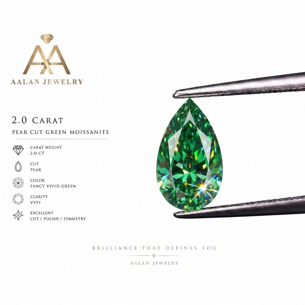 Pear Cut green Moissanite loose stone vvs1 clarity