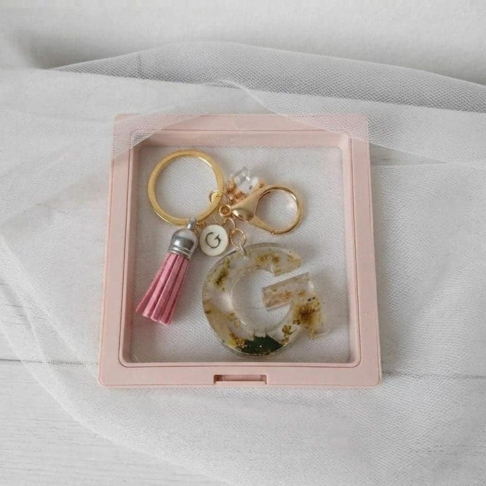 Keychain Resin Initial Preserved Flowers