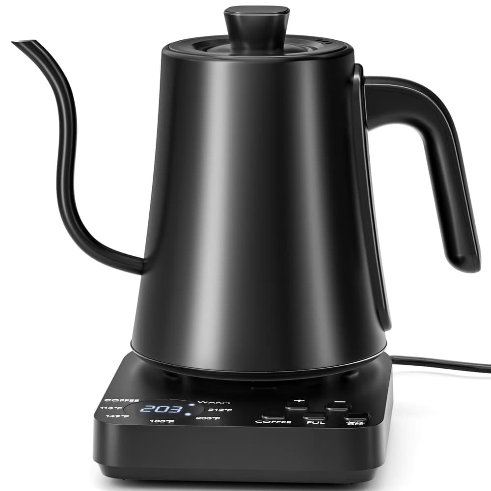 Gooseneck Electric Kettle, 5 Preset Temp Control, ±1℉ Precision, 1.0L Pour Over Kettle for Coffee & Tea, Stainless Steel Interior, 1200W, Black