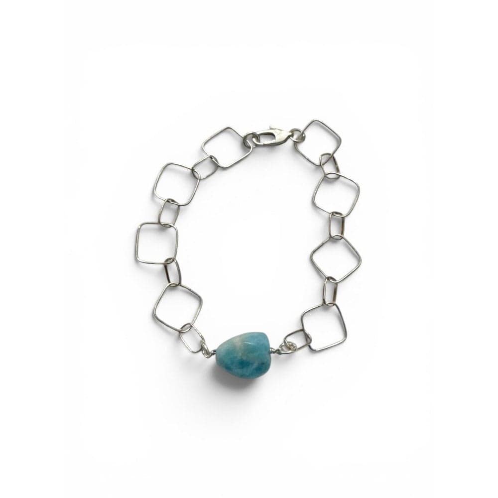 Larimar and Geometric Silver Chain Bracelet