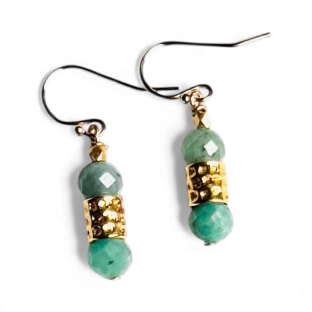 Green Gemstone & Gold Vermeil Dangle Earrings