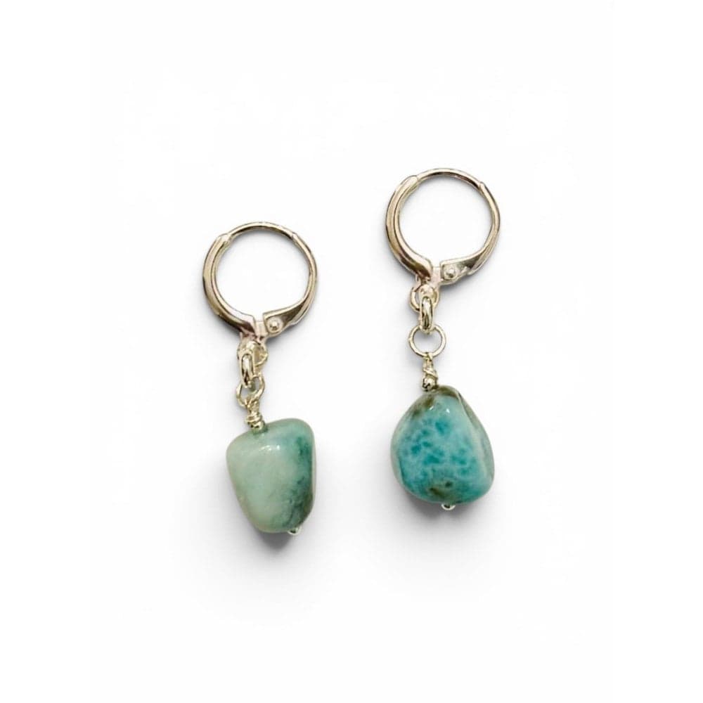 Larimar Nuggets on Hoop Drop Earrings