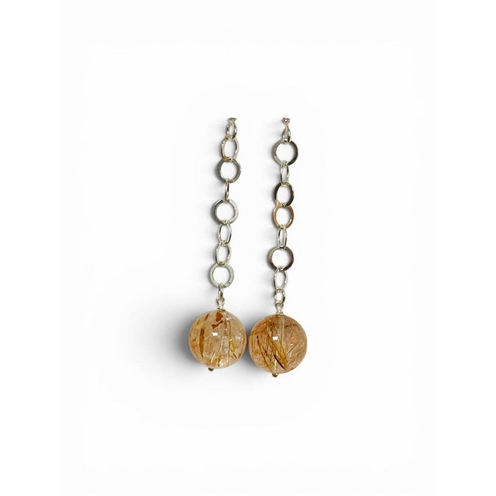Copper Rutilated Quartz Ball Earrings