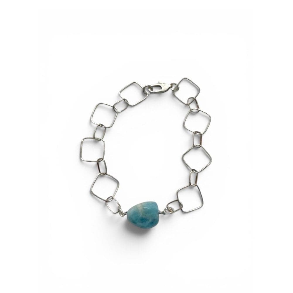 Larimar & Geometric Sterling Silver Bracelet