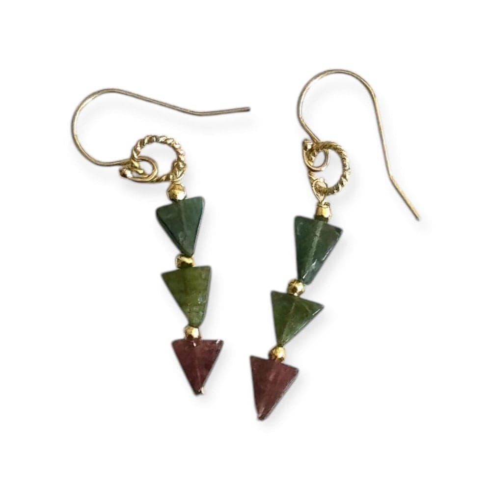Multicolored Tourmaline and Gold Dangle Earrings