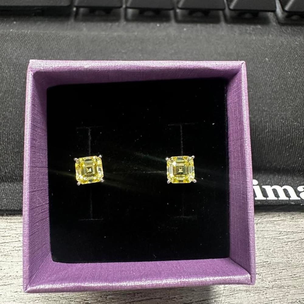 Yellow 1 carat Moissanite screw back stud earrings