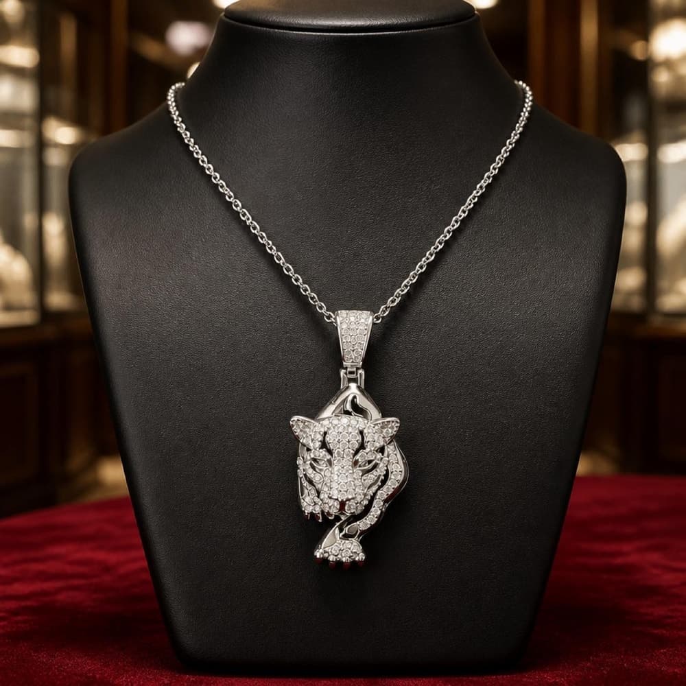 Silver Panther Necklace with 2 carat moissnite