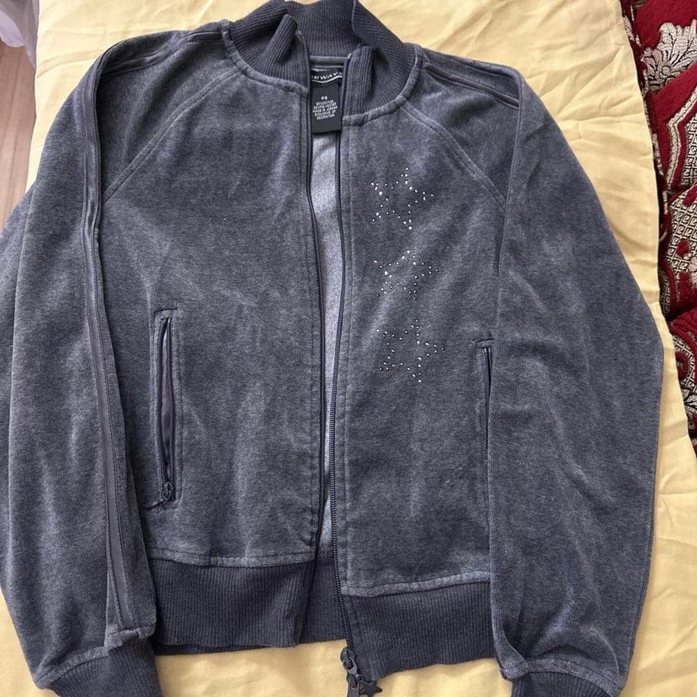 Black velvet bomber jacket with rhinestone detailing